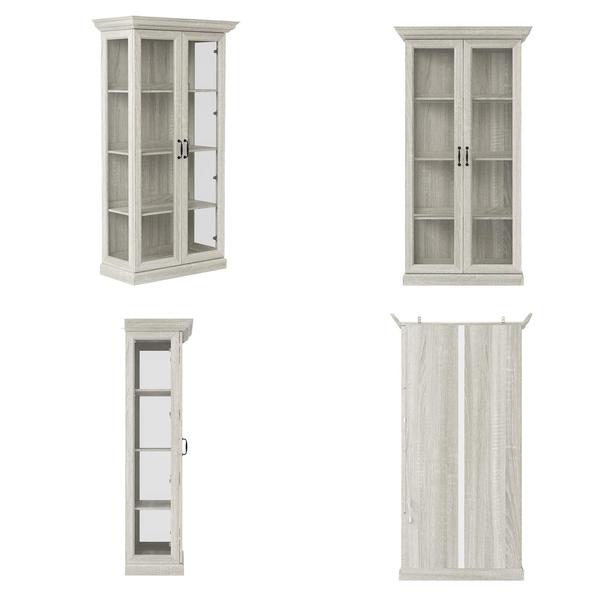 FUNISIR Display Cabinet with 2 Glass Doors, Curio Cabinet with LED Light & 4-Tier Storage Shelves for Collectibles, 37" W Glass Display Case for Living Room, Home Office, Grey Oak FUNISIR