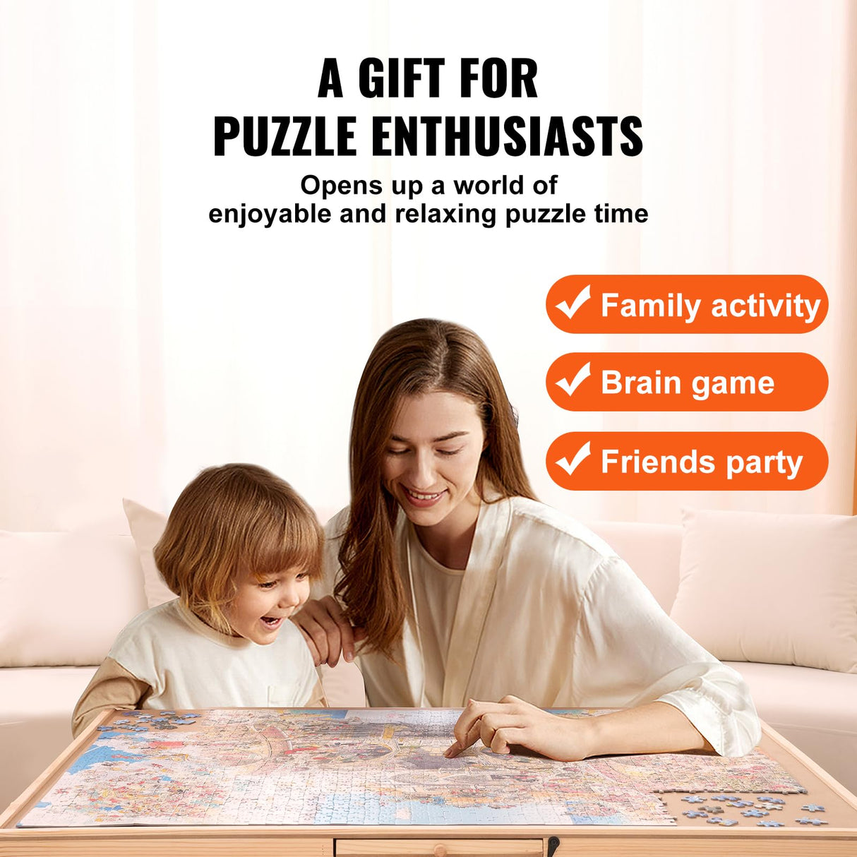 VEVOR 1500 Piece Puzzle Board with 6 Drawers and Cover, 32.7"x24.6" Rotating Wooden Jigsaw Puzzle Plateau, Portable Puzzle Accessories for Adult, Puzzle Organizer & Puzzle Storage System, Gift for Mom VEVOR