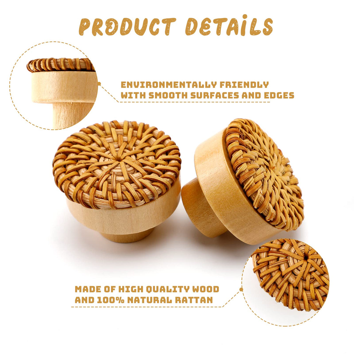 Junwapy 12 Pack Boho Rattan Dresser Knobs Durable Handmade Wooden Drawer Knobs Handmade Wicker Weave Pulls for Cabinets, Furniture Junwapy