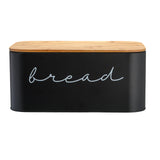 Bloomingville Metal Bin with Bamboo Lid, Black Bread Box, 11.75" L x 5.25" W x 7" H Bloomingville