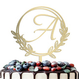 Vinisong Personalized Initial Letter A Golden Cake Topper Wooden Cake Decoration Wreath Cake Topper Perfect for Birthday Rustic Wedding Anniversary Keepsake Party Decoration Vinisong