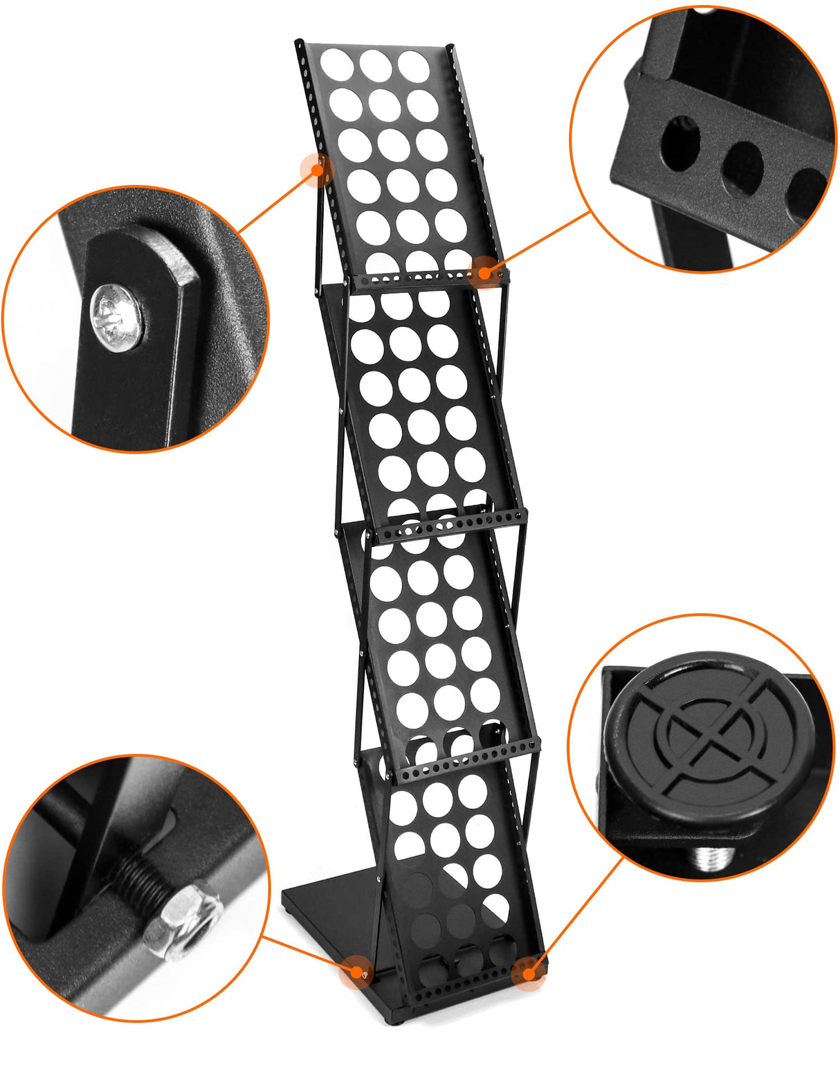 QWORK Magazine Brochure Display Rack Stand, 4 Pocket Foldable Literature Catalog Rack Book Holder Tradeshow Display Stand, for Office Store and Exhibition Trade Show (Black) QWORK