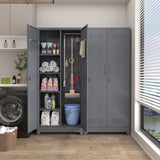 IRONFFICE Utility Cabinet,Heavy Duty Garage Cabinets with Shelves,Cabinet for Brooms and Mops for Laundry Room,Garage,Bathroom,Grey IRONFFICE