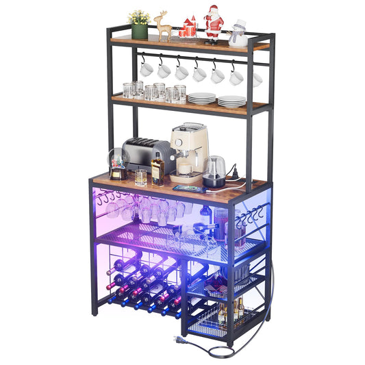 Yacchi Home Premium Wine Bar Cabinet with LED Lighting and Power Outlet, Stylish Freestanding Liquor Storage for Dining Room and Kitchen - WoodArtSupply