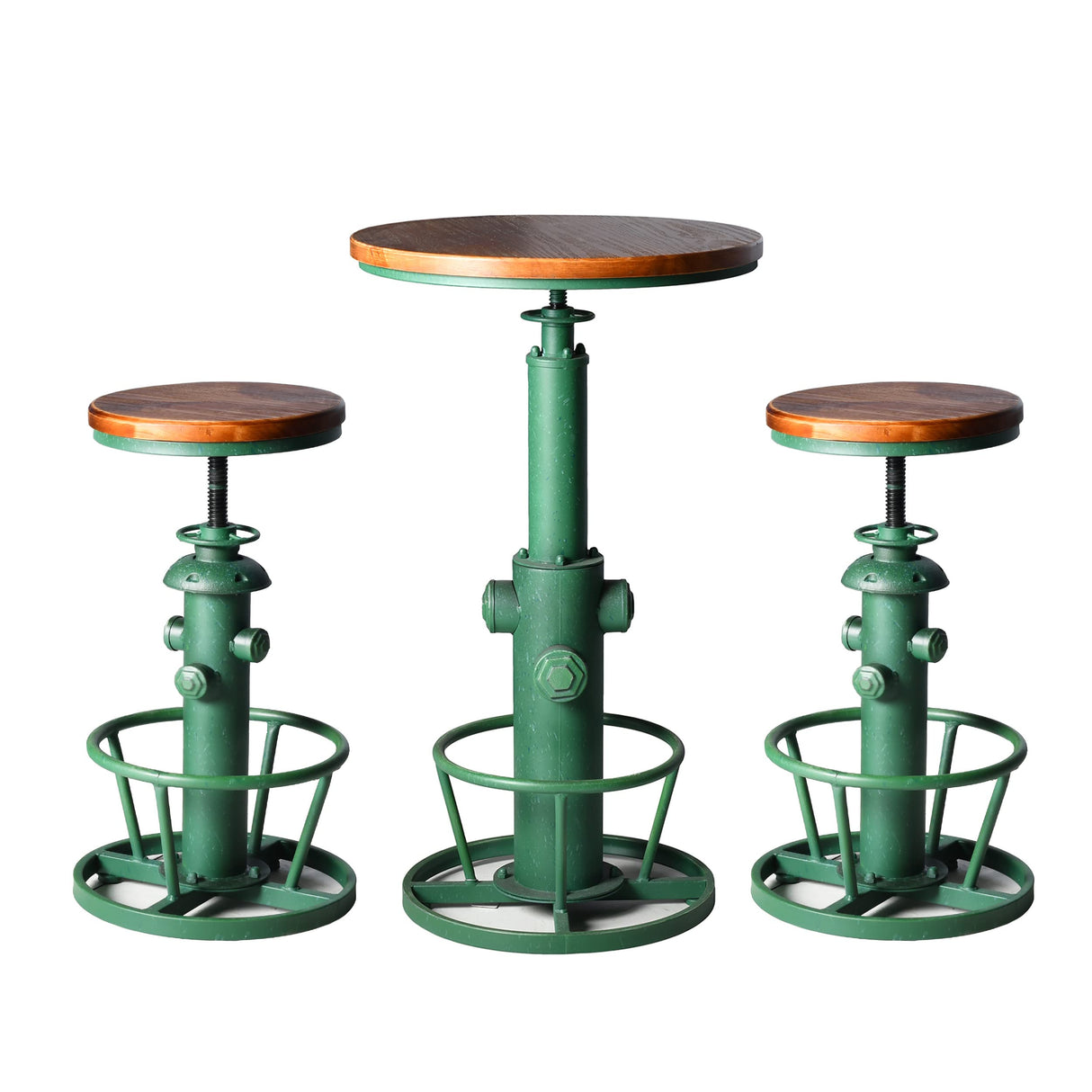 Topower 3 Piece Pub Bar Set Retro Round Bar Table and Stools for 2 Height Adjustable Pub Desk and Stools Match Bar Height and Counter Barstool Antique Green(1 Table + 2 Chairs) Topower