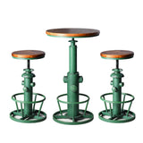Topower 3 Piece Pub Bar Set Retro Round Bar Table and Stools for 2 Height Adjustable Pub Desk and Stools Match Bar Height and Counter Barstool Antique Green(1 Table + 2 Chairs) Topower