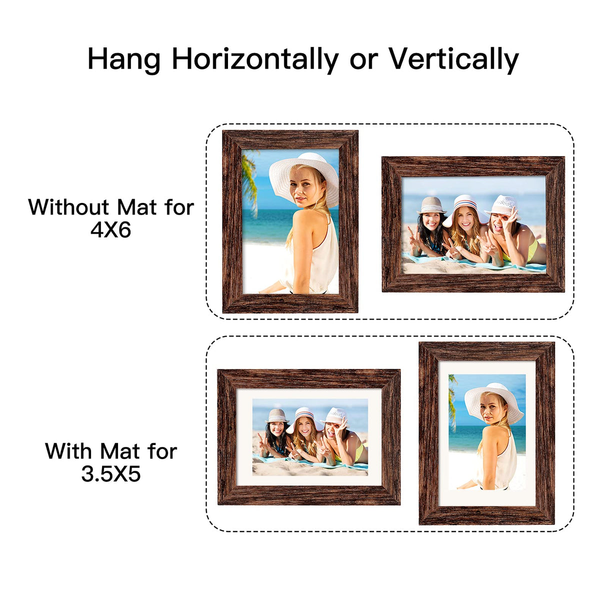 BAIJIALI 4x6 Picture Frame Distressed Farmhouse Wood Pattern Set of 4 with Tempered Glass,Display 3.5x5 with Mat or 4x6 Without Mat,Multicolour BAIJIALI