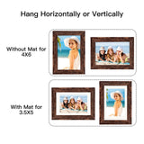 BAIJIALI 4x6 Picture Frame Distressed Farmhouse Wood Pattern Set of 4 with Tempered Glass,Display 3.5x5 with Mat or 4x6 Without Mat,Multicolour BAIJIALI