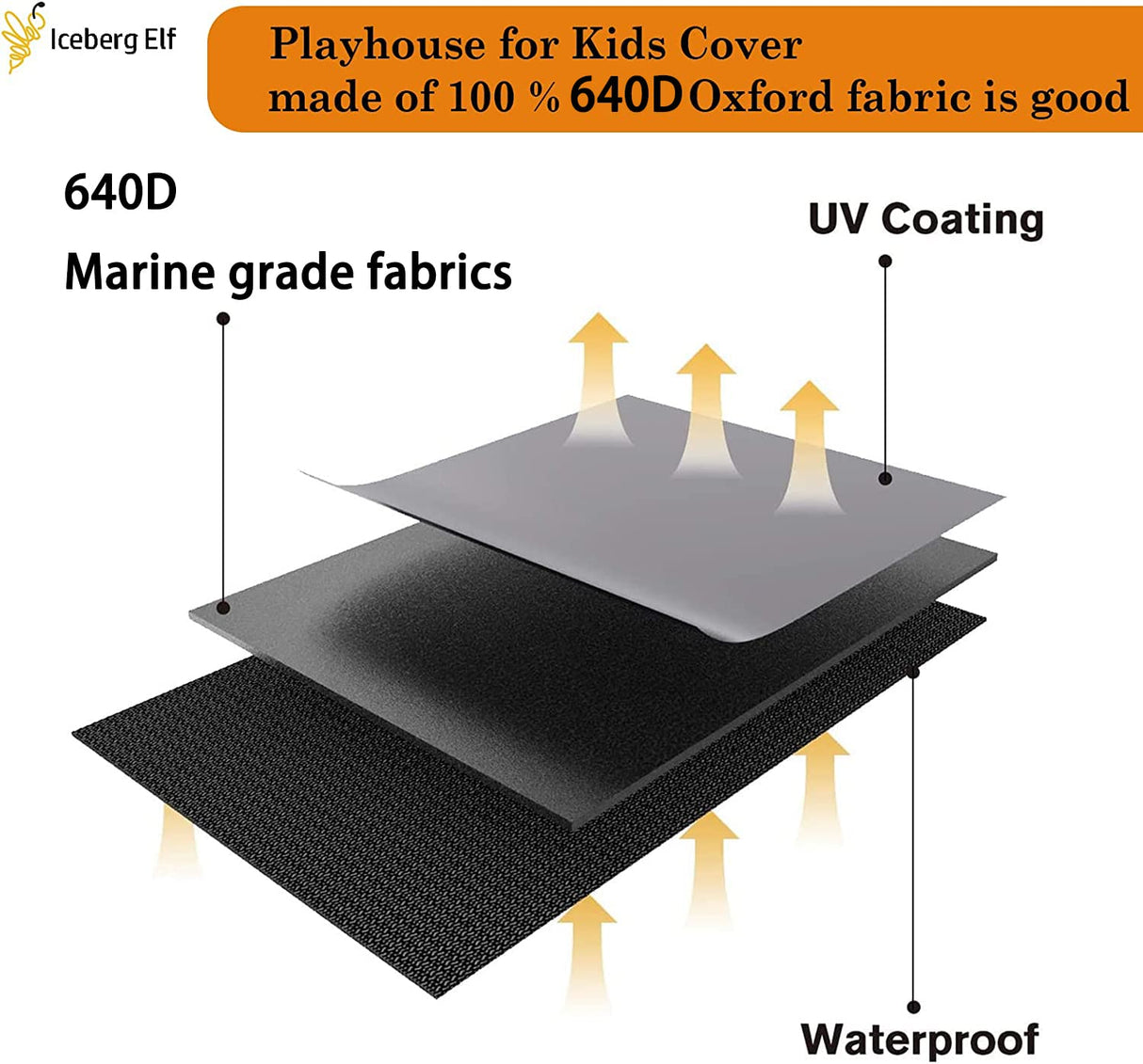Iceberg Elf Playhouse cover, Outdoor wooden kids playhouse covers, 57" L x 57" W x 63" H, Waterproof, Sun Protection dust, Easy to put on with side zipper, 640D Heavy duty oxford fabric, (Black) Iceberg Elf