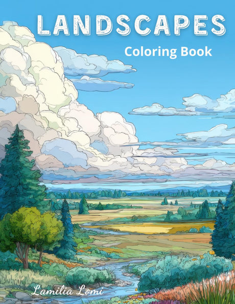 Landscapes Coloring Book: 42 Realistic Grayscale Landscape Illustrations for Relaxation, Calmness & Meditation – Castles, Forests, Canyons, Fields, and More Majosta