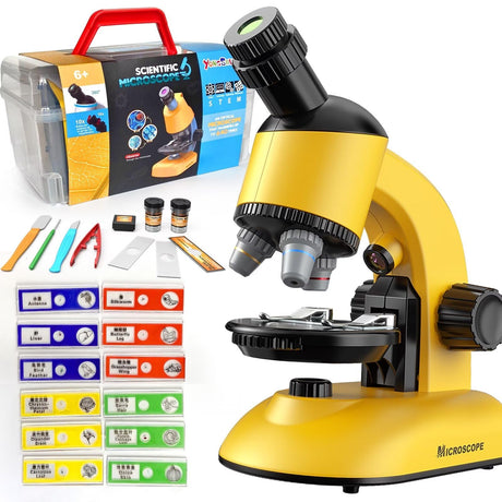 Microscope Kit for Kids - LED 40X-1200X Magnification Science Toy, Slides With Specimens, STEM Kit for Students YONGSHUO
