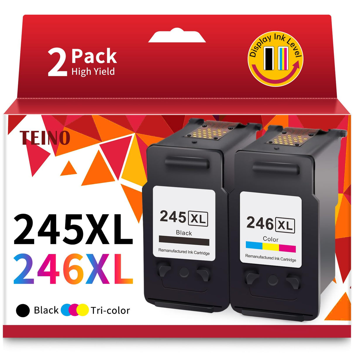 TEINO 245XL Ink Cartridge Replacement for Canon Ink 245 and 246 245XL 246XL Combo Pack for PIXMA MX490 MX492 MG2522 TR4520 MG2520 MG2922 TS3322 TS3122 Printer PG 245 and CL 246 (Black Tri-Color) TEINO
