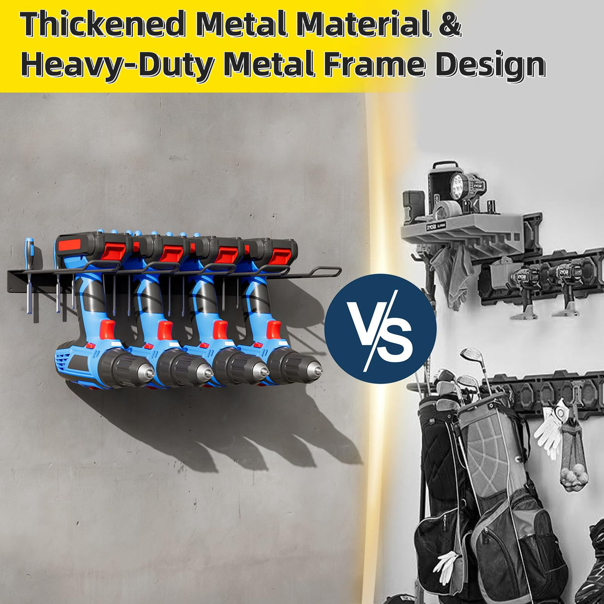 Power Tool Organizer Wall Mount with Charging Station, 4 Drill Holder + 16 screwdrivers, Heavy Duty Storage Utility Racks, Supports 100 lbs,for Garage and Workbench (16 Inch Holder Basic Version) TIMSATIO