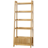 Bamjoy Bamboo Ladder Shelf, Bookshelf with 4 Display Shelves and 1 Open Storage Basket, Multifunctional Storage Rack Organizer for Home Office, Bedroom, Living Room, 66” H Natural Bamjoy