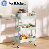 DUMOS 3 Tier Metal Rolling Storage Cart with Lockable Wheels, Mobile Shelving Unit Utility Rolling Organizer for Office, Bathroom, Kitchen, Laundry Room & Narrow Places, Green DUMOS