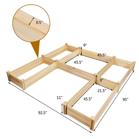 S AFSTAR Wooden Raised Garden Bed, Divisible Planter Box Kit, Outdoor Elevated Flower Planting Raised Bed, Above Ground Planters or Vegetables Grass Lawn Yard Backyard Patio (92.5" L x 95" W x 11" H) S AFSTAR