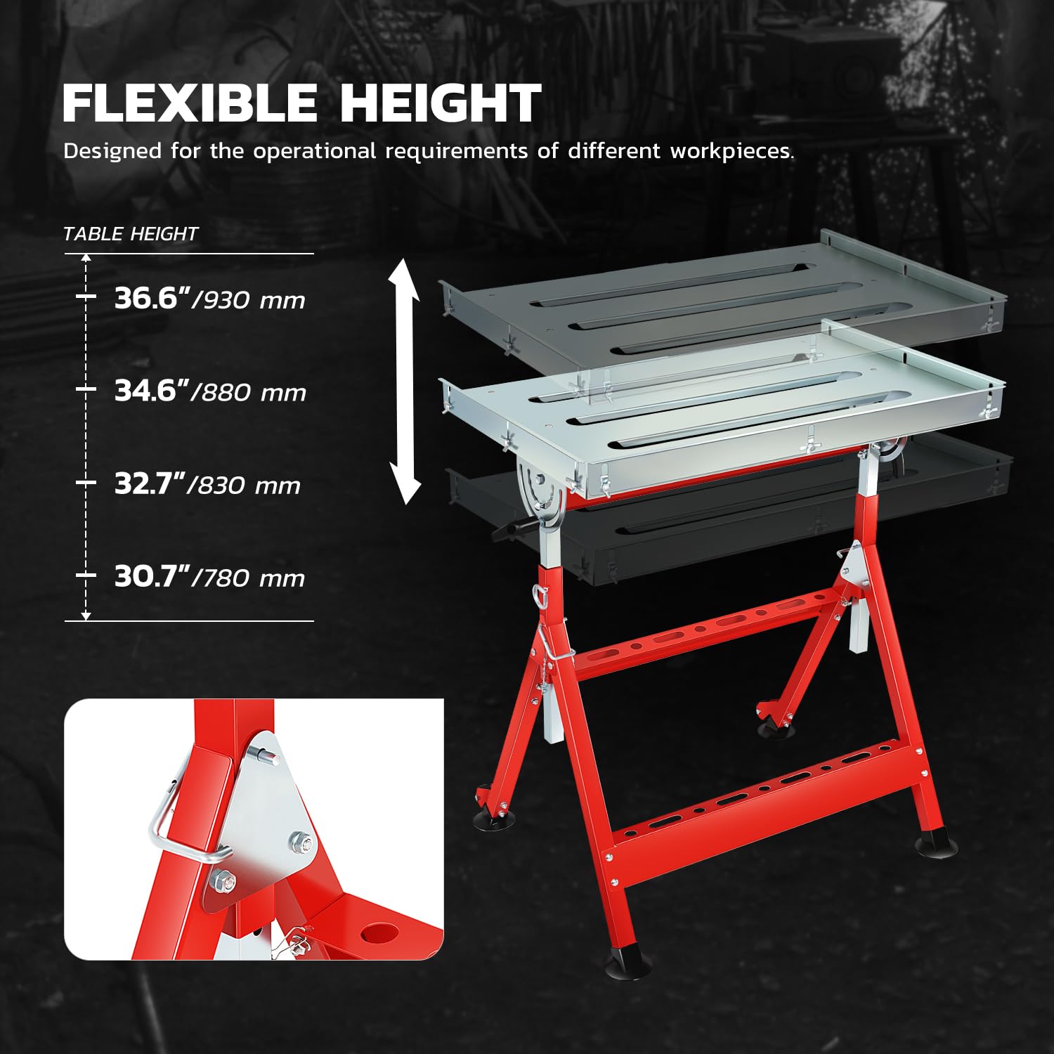 DNA MOTORING Carbon Steel Welding Table 30'' x 20'' 400lbs Loding Capacity, Adjustable Angle & Height, Portable Work Bench with 2 Fixed Wheels, TOOLS-00461 - WoodArtSupply