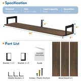 Harwaya Floating Shelves for Wall 36 Inches Long 8 Inch Deep, Large Wall Book Shelves for Bedroom, Rustic Wood Hanging Bookshelf for Living Room Office Kitchen Closet Organizers and Storage - Set of 3 Harwaya