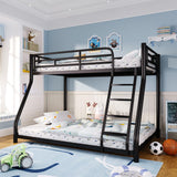 AUEYTVR Metal Twin Over Full Size Bunk Bed for Adults & Kids,Twin Over Full Bunk Beds, Low Profile Bunkbeds with Length Guardrail and Ladder, No Box Spring Needed,Space Saving,Black AUEYTVR