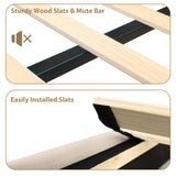 GAOMON Full Canopy Bed Frame with Upholstered Headboard, Four Poster Design, Button Tufted, and Slide Rail, No Box Spring Required, Wooden Slatted Structure, Beige GAOMON