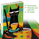 Bgraamiens Puzzle-Coffee Cat- Modern Art Puzzle Cartoon Cat Puzzle 1000 Pieces Puzzle for Adult, Color Challenge Puzzle for Adult Bgraamiens