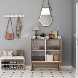 Saudism 29 Gallon Fish Tank Stand, Small Aquarium Stand 20 Gallon with Doors & Adjustable Shelves, Boho Sideboard Coffee Bar Cart, Kitchen Cupboard Console Table, 30.5" L×15.7" W×35" H, White/Gold Saudism