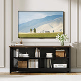 ChooChoo Farmhouse TV Stand for TVs up to 55 Inch, Modern Entertainment Center with 4 Open Shelves & Built-in Cable Holes, Media TV Console for Living Room, Bedroom, Black ChooChoo