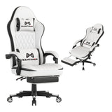 Gaming Chair with Footrest, Ergonomic Computer Chair, PU Breathable Material with Headrest and Lumbar Support, Suitable for Silla Gamer and Adults (White) Gamtimer