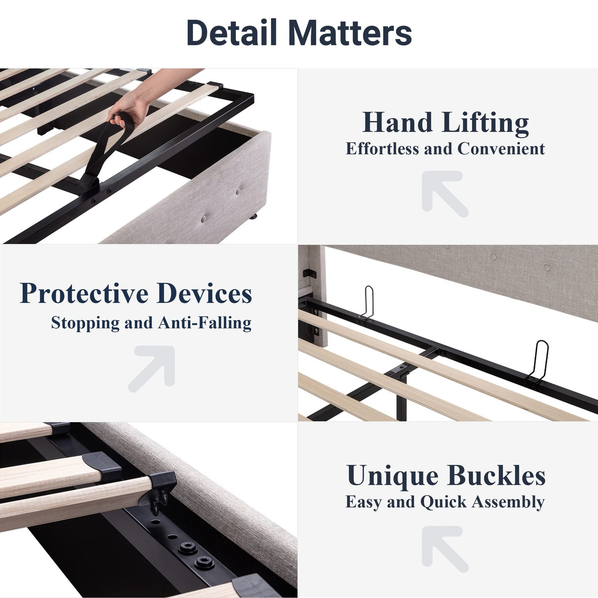 Allewie Queen Size Lift Up Storage Bed, Button Tufted Headboard with Wingback, Hydraulic Support, No Box Spring Needed, Light Beige Allewie