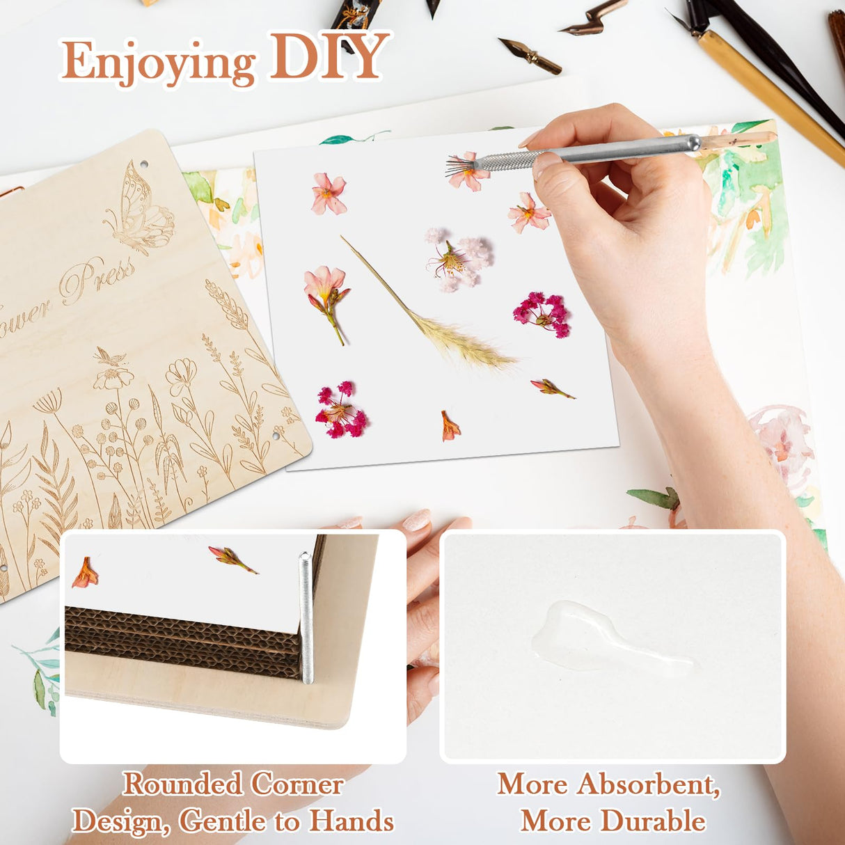 GOLDGE Extra Large 11”x11” Flower Press - 10-Layer Wooden Press for DIY Flower Preservation with Storage Bag, Adult Craft Kit GOLDGE