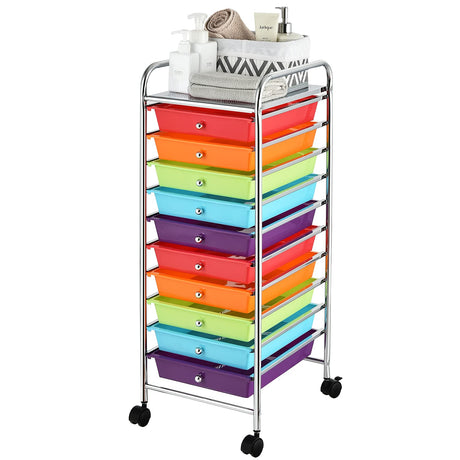 OFFICEJOY Storage Cart, Rolling Utility Cart with 10 Drawers, Portable Handles & Lockable Wheels, Mobile Paper Toys Storage Organizer Large Capacity for Home Office School Teacher (Multi-Color) OFFICEJOY