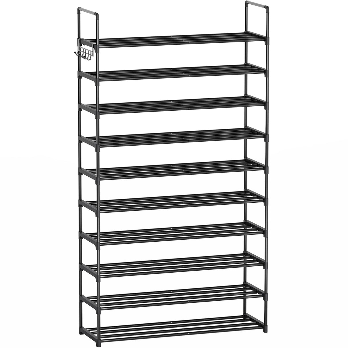 Saincustom 10 Tier Metal Shoe Rack, Tall Shoe Rack for Entryway, Shoe Organizer for Closet, Shoe Storage for Front Door Entrance & Entryway, Black Large Long Shoe Stand Holder Adjustable Shelf Height Saincustom