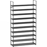 Saincustom 10 Tier Metal Shoe Rack, Tall Shoe Rack for Entryway, Shoe Organizer for Closet, Shoe Storage for Front Door Entrance & Entryway, Black Large Long Shoe Stand Holder Adjustable Shelf Height Saincustom