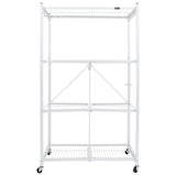 Origami 4 Tier Foldable Heavy Duty Metal Garage Storage Shelf Rack with Wheels and Powder Coated Steel for Organization in Home and Office, White Origami