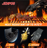JENPOS BBQ Gloves - 1472°F Thicken Heat Resistant Gloves w/S-Hook 14 in Kitchen Oven Mitts Waterproof Grill Gloves Oil Resistant Grilling Gloves Cooking Gloves for Turkey Fryer/Baking/Oven/Smoker Jenpos
