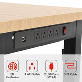 WORKPRO 48" Adjustable Workbench with 2 Pack 16”x 32” Metal Pegboard, Rubber Wood Top Heavy-Duty Workstation, 2000 LBS Load Capacity Hardwood Worktable with Power Outlets, for Workshop, Garage WORKPRO