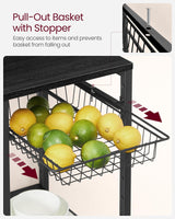 VASAGLE Baker's Rack, Coffee Bar Stand with Charging Station, Storage Shelves, Pull-Out Wire Basket, Table for Microwave, Kitchen, Charcoal Gray UKKS036B22, 15.7 x 35.4 x 35.6 Inches VASAGLE