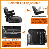 Universal Fold Down Forklift Seat Tractor Replacement Black PVC Mower with 180° Adjustable Backrest Angle, Armrests, Belt and Slide Fits Most Heavy Mechanical Tenqa