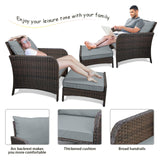 LEVELEVE Balcony Furniture 5 Piece Patio Conversation Set, PE Wicker Rattan Outdoor Lounge Chairs with Soft Cushions 2 Ottoman&Glass Table for Porch, Lawn-Brown Wicker LEVELEVE