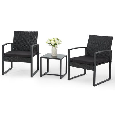 Bezseller 3 Pieces Patio Furniture Set, Outdoor Rattan Bistro Set with Coffee Table, Durable Steel Frame with Strapped Cushions for Garden, Balcony, Poolside, Backyard