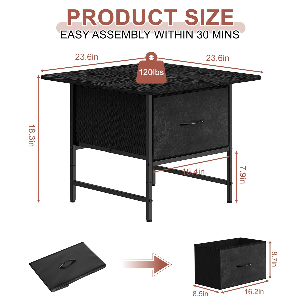 Shinoske Square Coffee Table with Storage Drawer,Small Black Coffee Tables for Living Room,2-Tier Farmhouse Center Table with Round Corners for Small Space,Apartment,Office Shinoske