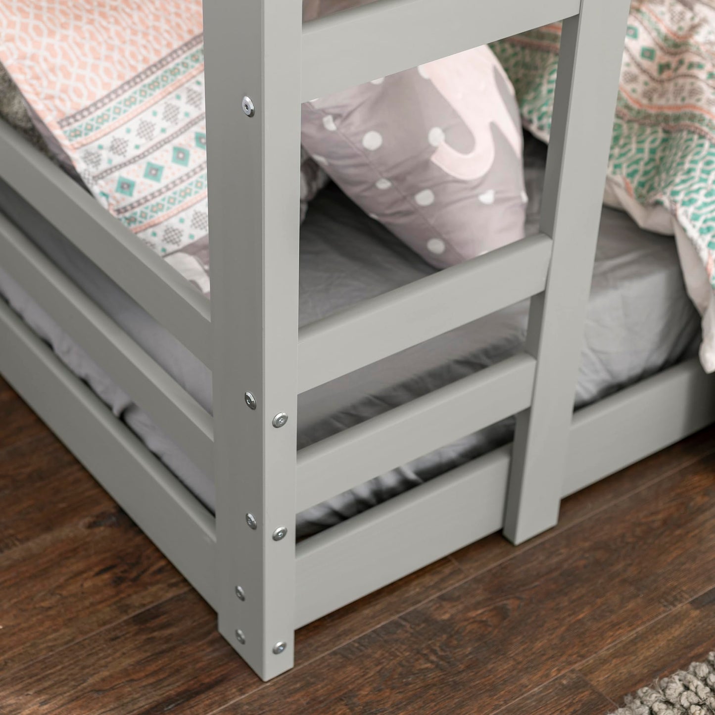 Walker Edison Alexander Classic Solid Wood Stackable Jr Twin over Twin Bunk Bed, Twin over Twin, Grey