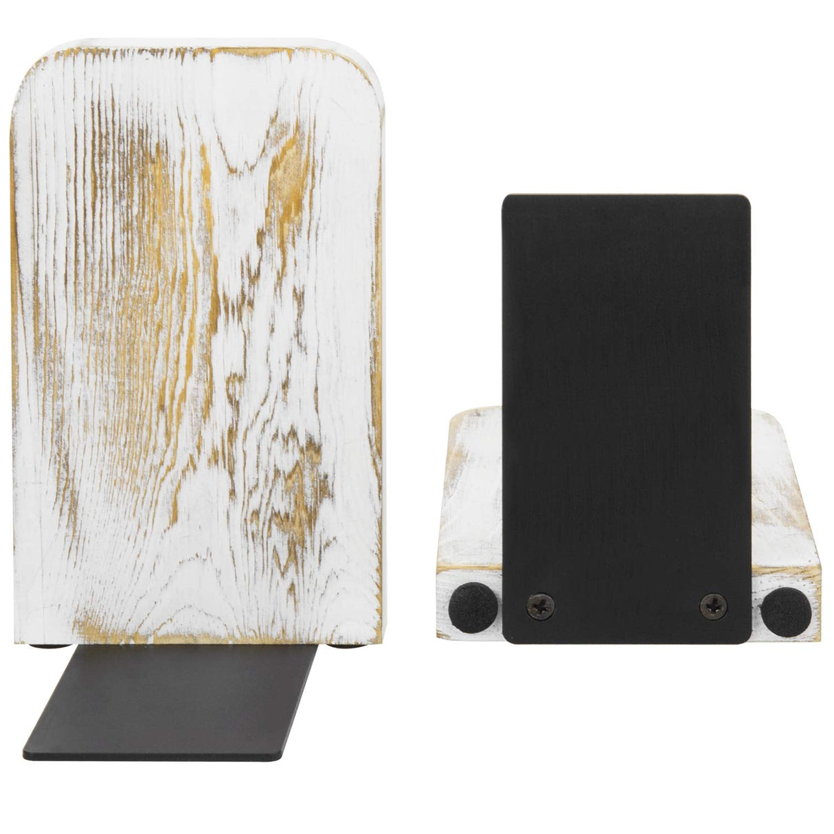 MyGift Whitewashed Wood Desktop Bookends, Decorative Bookshelf Display Organizers Office Book Shelf Decor, 1 Pair MyGift