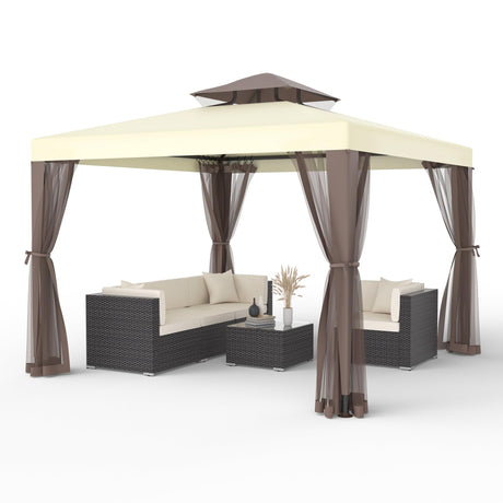 Gazebo, 10x10 Patio Gazebo Waterproof Canopy Tent UV-Resistant 2-Tier Top Sturdy Outdoor Canopy Tent for Camping with Mosquito Netting for Garden Patio Backyard(10FT x 10FT) Phonjoroo