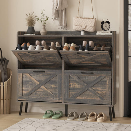 Maupvit Large Shoe Cabinet with 4 Flip Drawers, Freestanding Shoe Cabinet Organizer with Metal Drawer Bracket, Shoes Storage Cabinet for Entryway, Maupvit