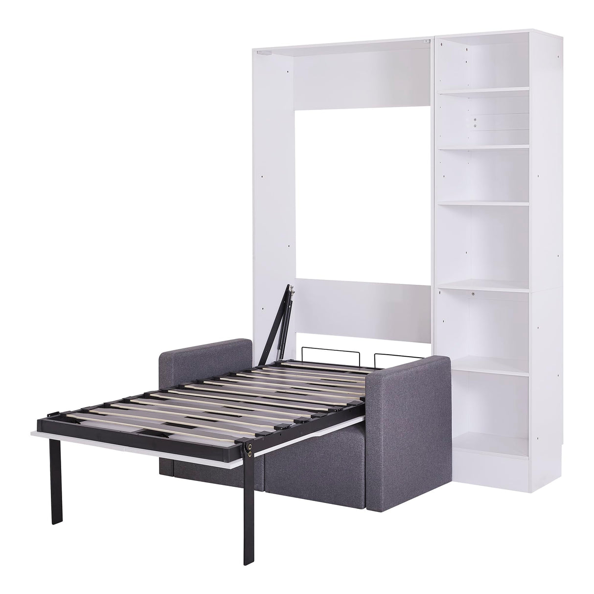 YOPTO Twin Size Murphy Bed Chest with Sofa,Foldable Hidden Cabinet Bed Frame W/ 6 Shelves,Easy Assembly,Space Saving,Multifunctional Wall Bed for Bedroom,Guest Room,Apartment,White YOPTO