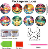 CAMOYAI 8 pcs Beach Diamond Art Coasters Kits with Holder, DIY Landscape Diamond Painting Coasters,Diamond Art Kits for Adults Beginners CAMOYAI