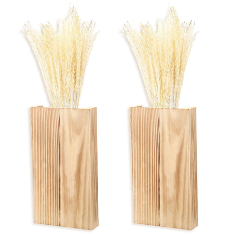 Vesici 2 Pack Wood Wall Planter Vase with Artificial Plants Indoor Plants Holder Pocket Farmhouse Wooden Vases Wall Flower Vase Hanging Plant Decor for Bedroom Kitchen Office Home (Brown,Reed) Vesici