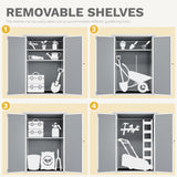 DWVO Outdoor Vertical Storage Shed with 2 Shelves, 49 Cu Ft Waterproof Resin Garden Shed with Floor & Lockable Door, Plastic Tall Tool Cabinet for Garbage Cans, Lawn Equipment, Garden Supplies (Gray) DWVO