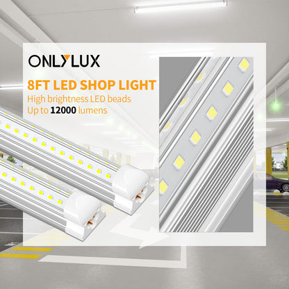 ONLYLUX 8ft LED Shop Light - 90W 12000lm 5000K, 8 Foot Led Shop Light Fixture, V Shape Bulbs for Garage, 8 ft Led Lights, Plug and Play (10 Pack) - WoodArtSupply